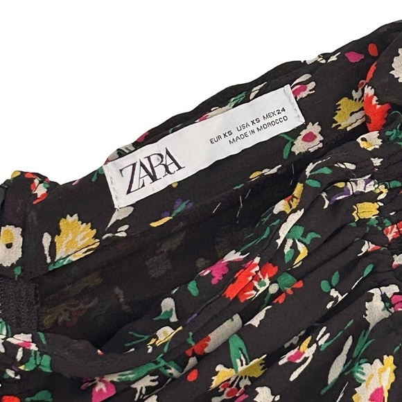 ZARA Blouse Limited edition Multicolor Ruched Long sleeves Floral Size XS - Picture 6 of 8